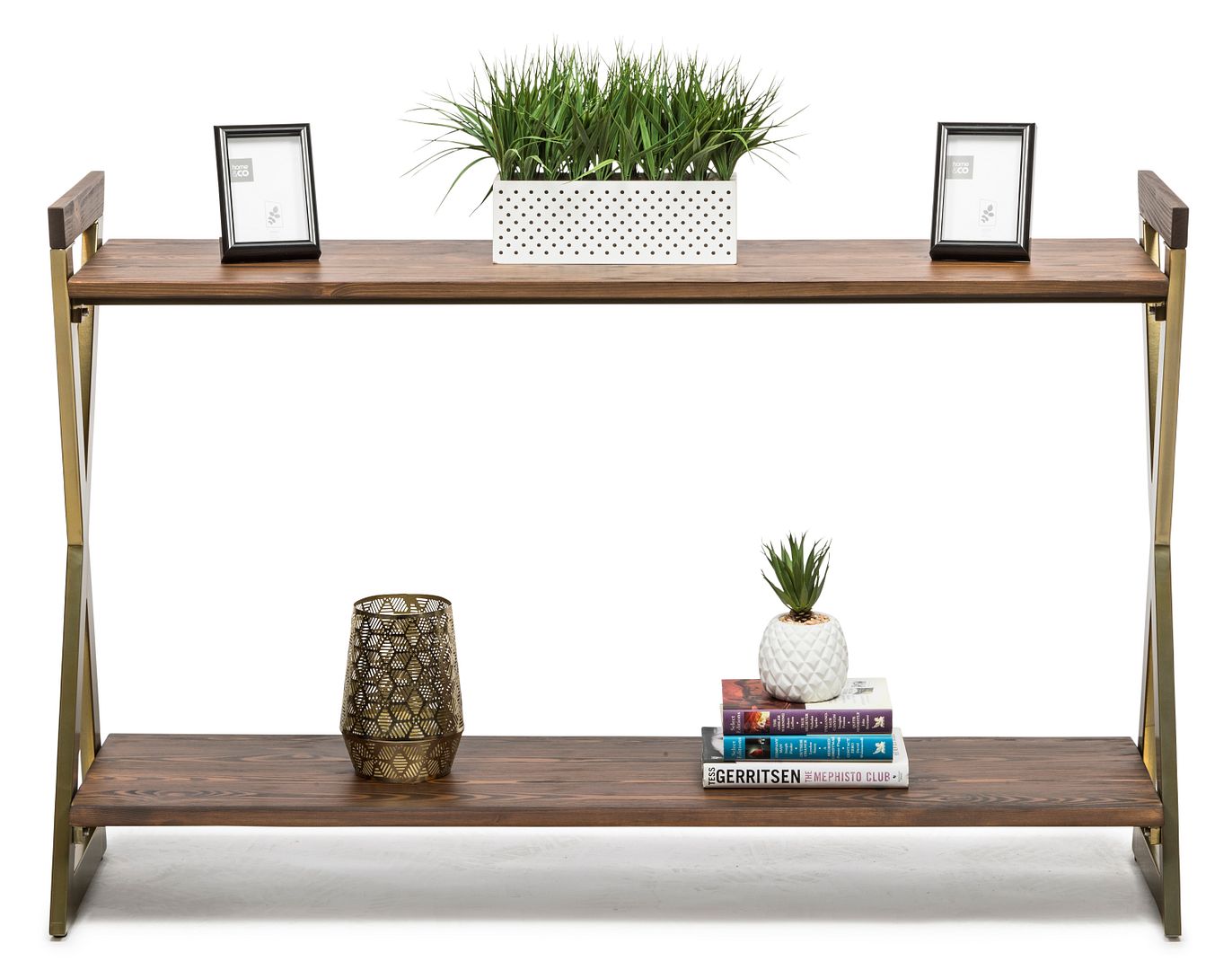 Wooden Entryway Table with Shelves