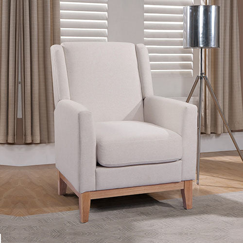 Upholstered Fabric  L ounge Accent Chair with Wooden leg - Beige