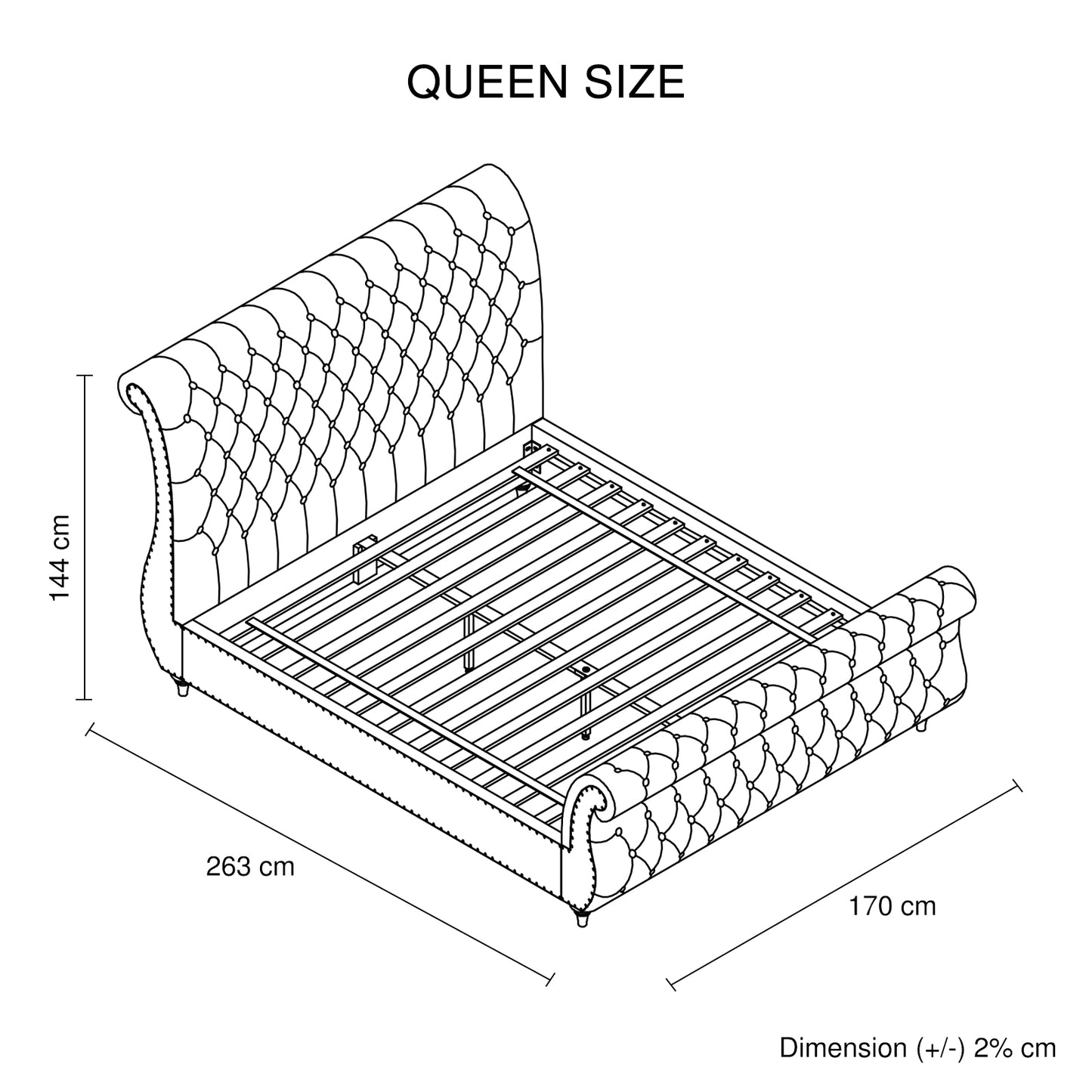 Queen Size Sleigh Velvet Upholstery Tufted Headboard Bedframe - Beige