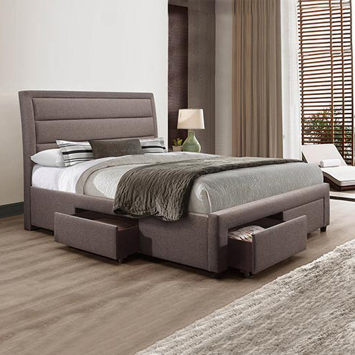 Queen Upholstery Fabric  Storage Bed Frame - Light Grey