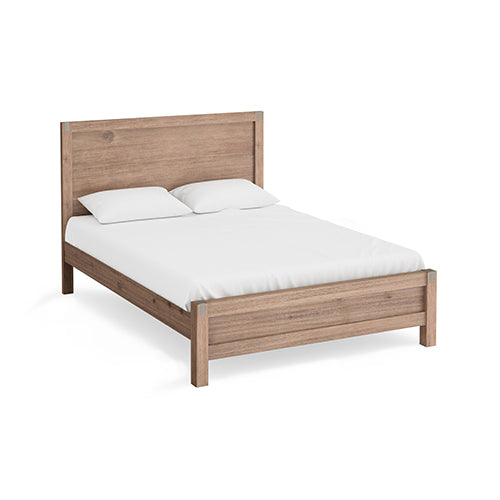 Queen Size Bed Frame Solid Wood Veneered Acacia Bedroom Timber Slat - Oak