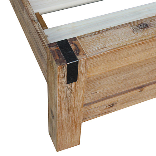 Queen Size Bed Frame Solid Wood Veneered Acacia Bedroom Timber Slat - Oak