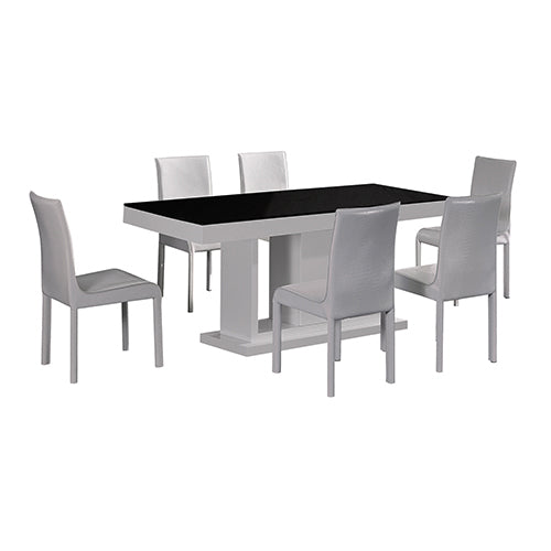 7 Piece Dining Table & 6X White Chairs - Black & White Colour