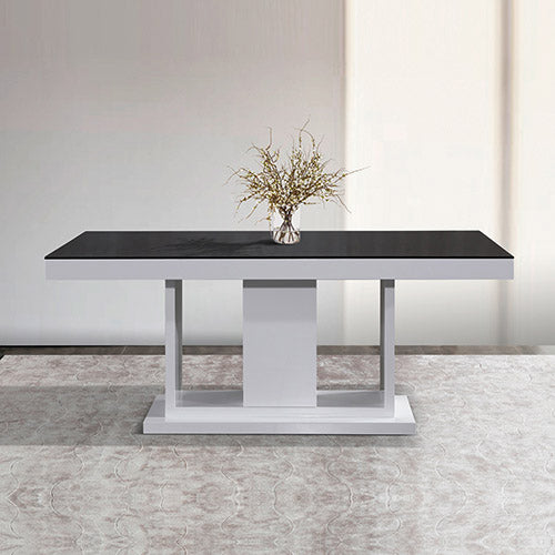 Rectangular Shape High Glossy MDF Dining Table - Black & White
