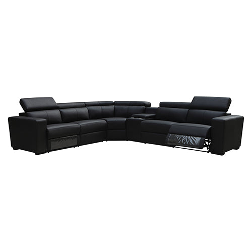 6 Seater Real Leather Lounge Set - Black