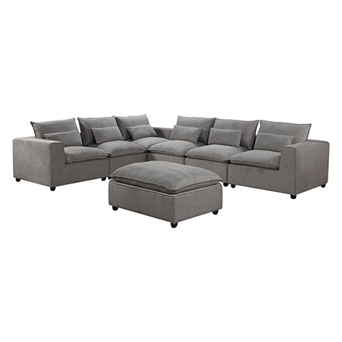 6 Seater Cloud Sectional Sofa in Belfast Fabric with Ottoman - Grey