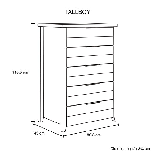 Tallboy with 5 Storage Drawers Natural Wood - White Ash