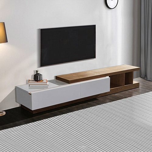 Entertainment Unit with 2 Storage Drawers With High Glossy Assembled - White Ash