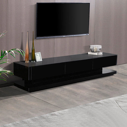 TV Cabinet with 3 Storage Drawers With High Glossy Assembled Entertainment Unit - Black