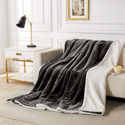 Single 2 in 1 Teddy Sherpa Quilt Cover Set and Blanket - Charcoal