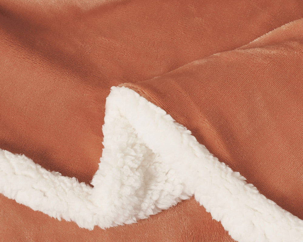 Single 2 in 1 Teddy Sherpa Quilt Cover Set and Blanket - Terracotta