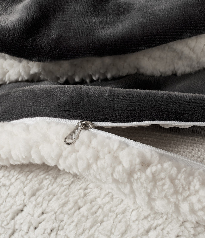 Double 2 in 1 Teddy Sherpa Quilt Cover Set and Blanket - Charcoal