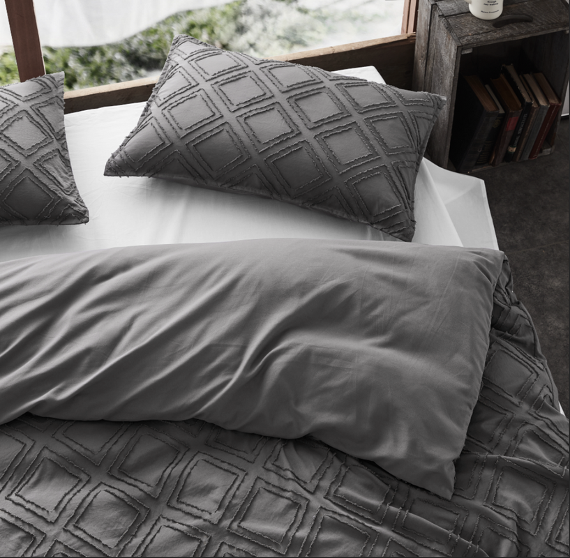 Double Tufted Ultra Soft Microfiber Quilt Cover Set - Smoke