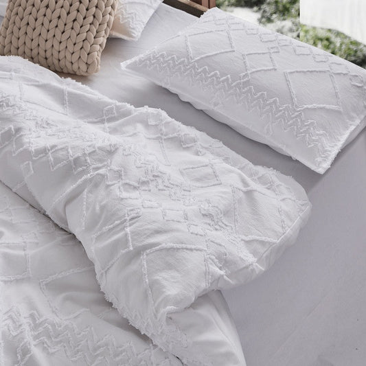 Queen Tufted Ultra Soft Microfiber Quilt Cover Set - White