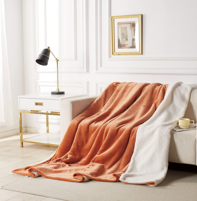 King 2 in 1 Teddy Sherpa Quilt Cover Set and Blanket - Terracotta