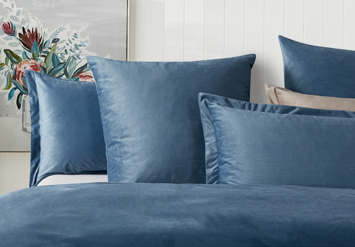 Super King Corduroy Velvet Bed Quilt Cover Set - Ash Blue