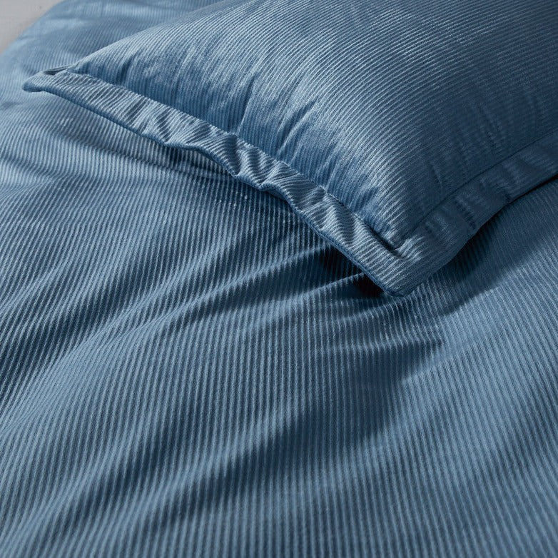 Super King Corduroy Velvet Bed Quilt Cover Set - Ash Blue