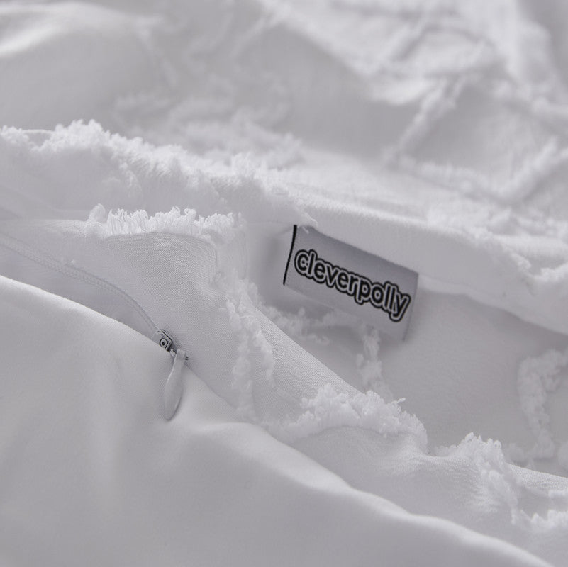 Super King Tufted Ultra Soft Microfiber Quilt Cover Set- White