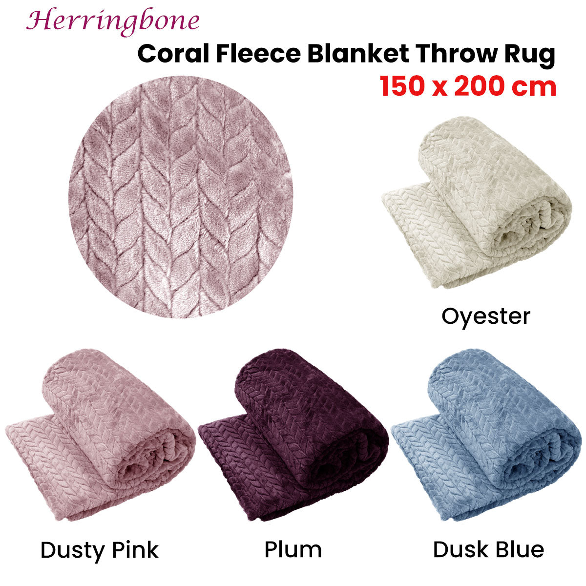 Herringbone Coral Fleece Blanket Throw Rug 150x200 cm Oyester
