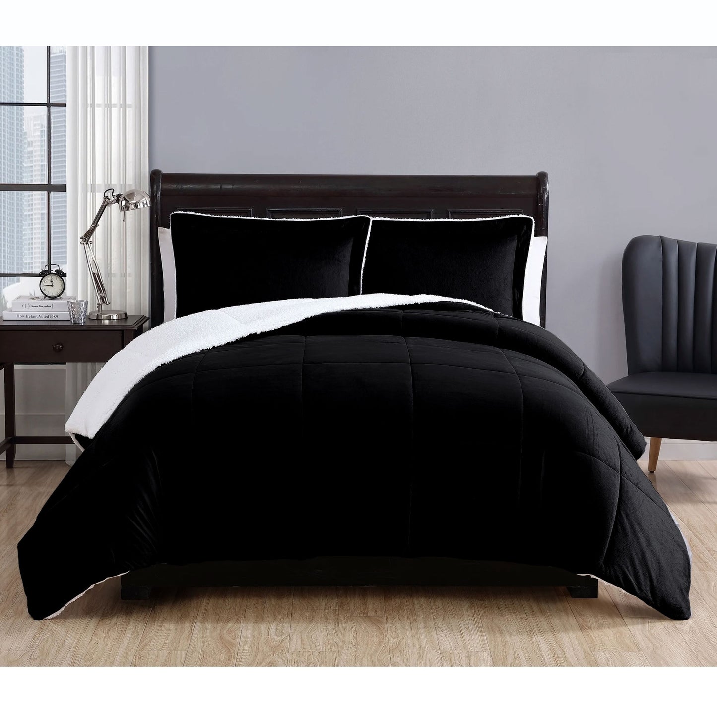 Queen 3 Piece Micro Mink Comforter Set - Black