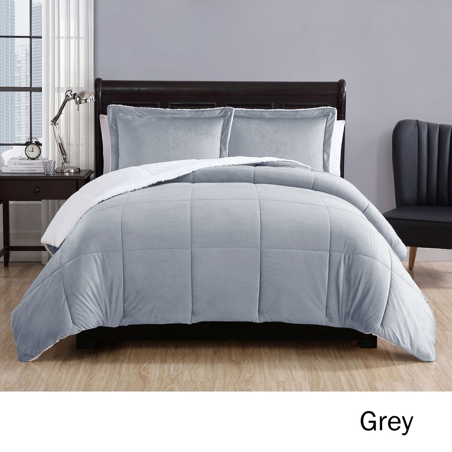 Queen 3 Piece Micro Mink Comforter Set - Grey