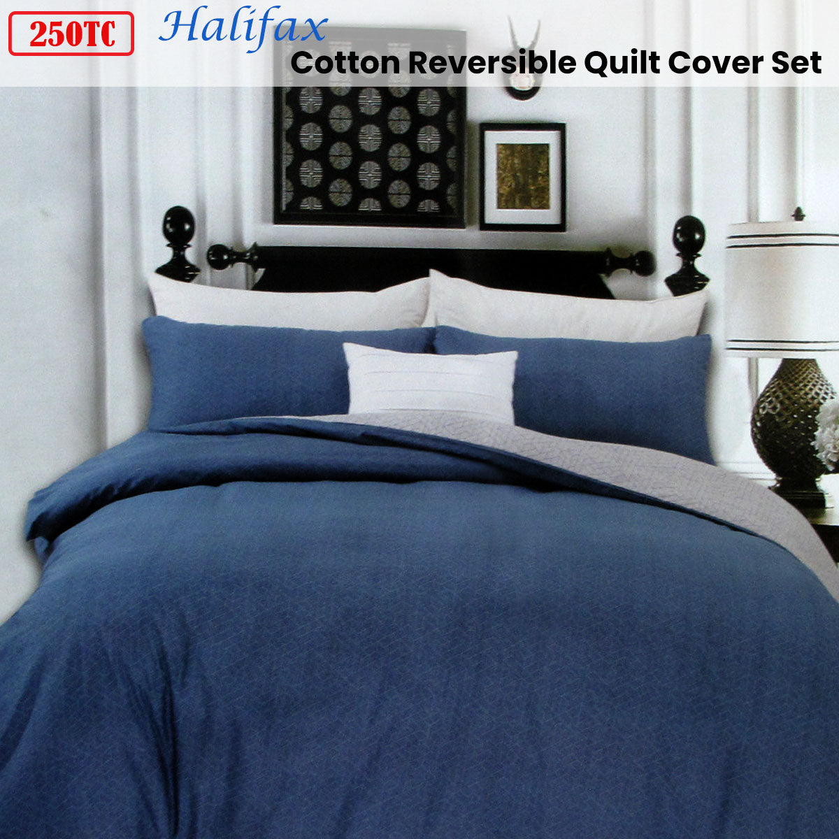 Queen 250TC Halifax Cotton Reversible Quilt Cover Set
