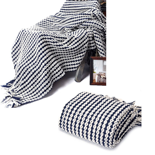 Chains Navy Knitted Throw