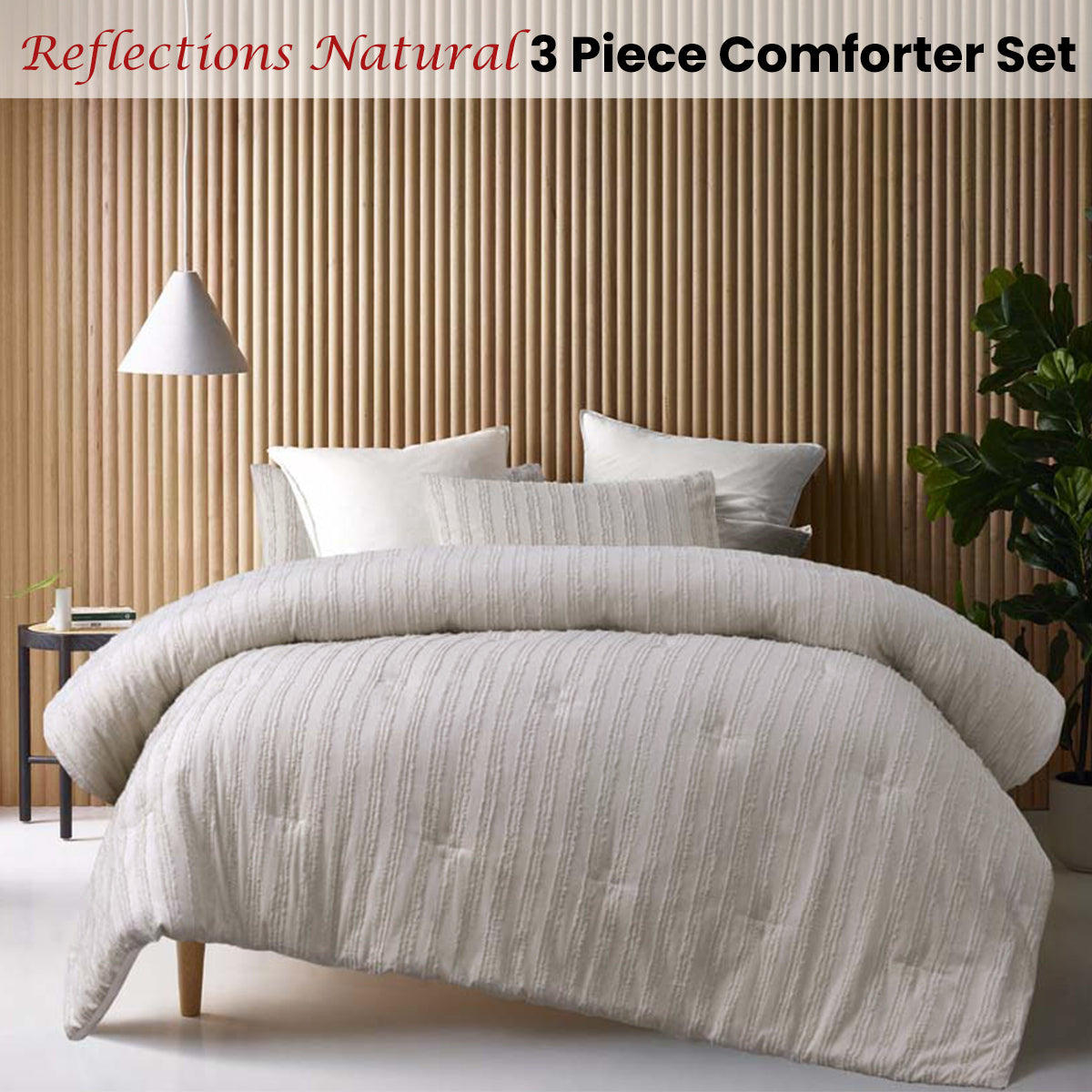 King Vintage Design 3 Piece Comforter Set - Natural