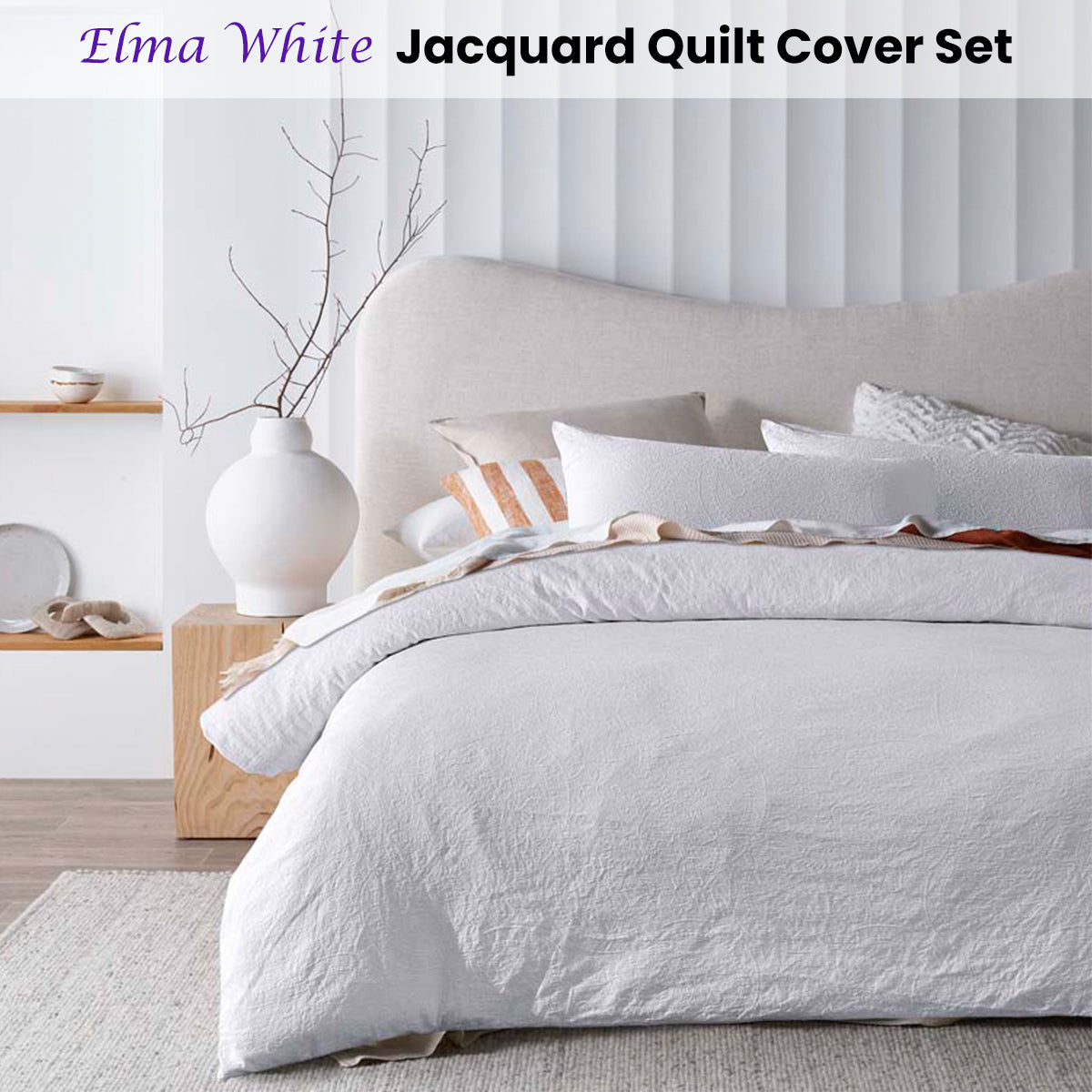 Queen ElmaJacquard Quilt Cover Set - White