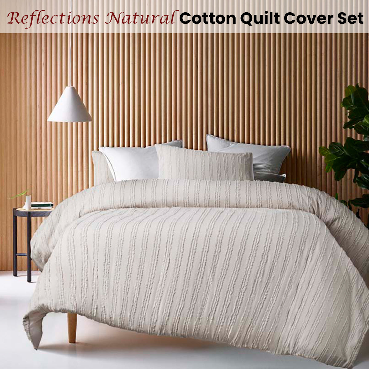 Queen Vintage Design Cotton Quilt Cover Set -  Natural