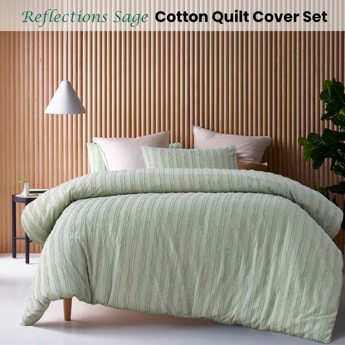 King Vintage Design Cotton Quilt Cover Set -  Sage