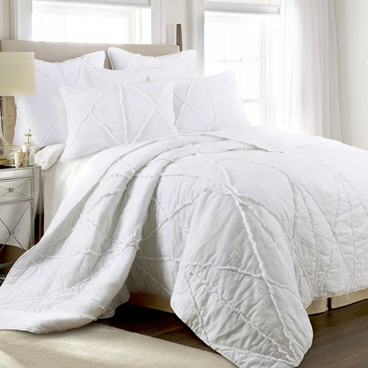 Queen Jenny Mclean Bobby Ruffle White 3 Piece Coverlet Set
