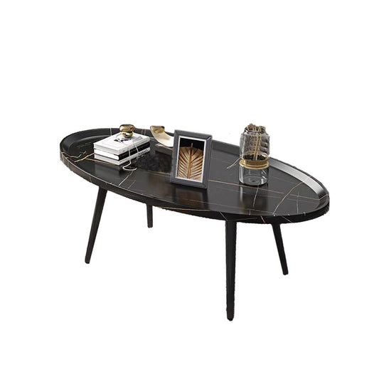 Accent Oval Contemporary Style Coffee Table - Black Marble