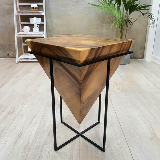 Pyramid Raintree Wood Natural Finish Side Table
