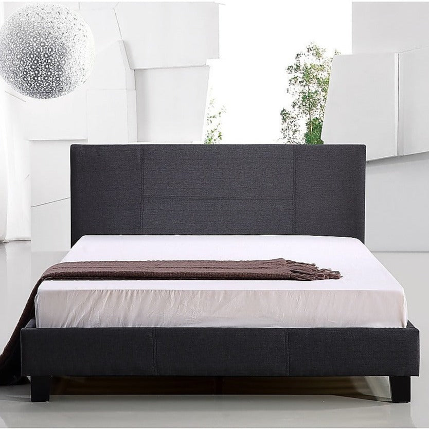 Double Linen Fabric Bed Frame - Grey