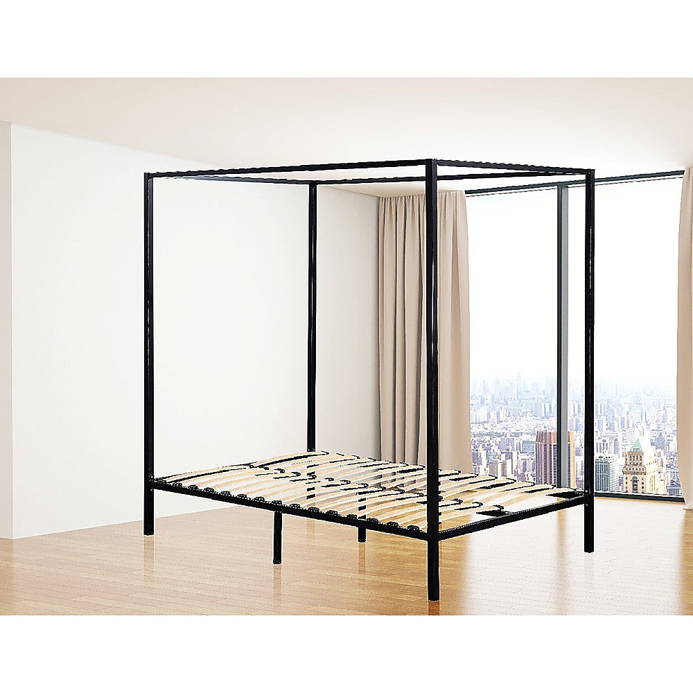 4 Four Poster Queen Bed Frame - Black