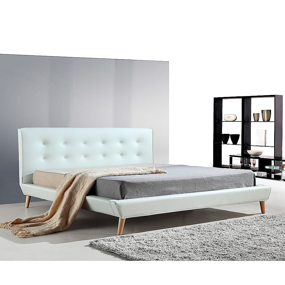King PU Leather Deluxe Bed Frame - White
