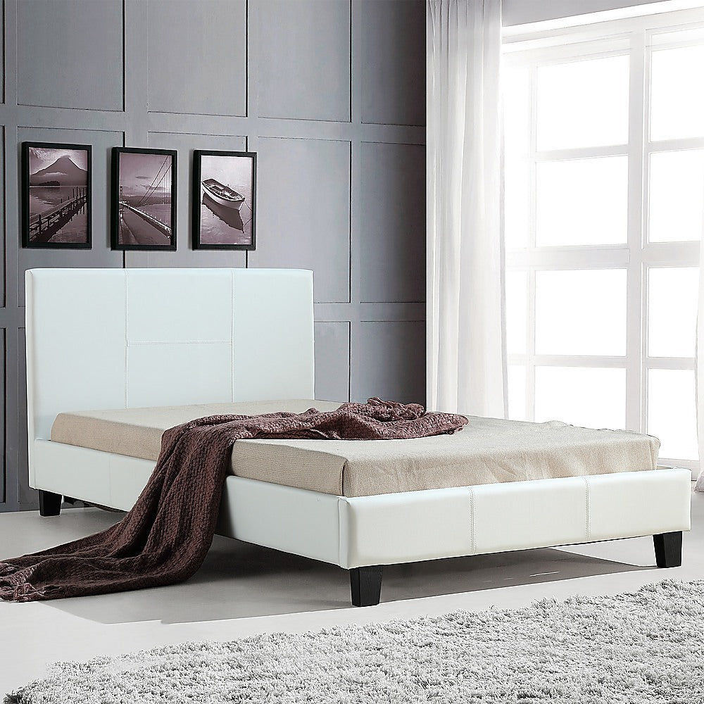 King Single PU Leather Bed Frame - White
