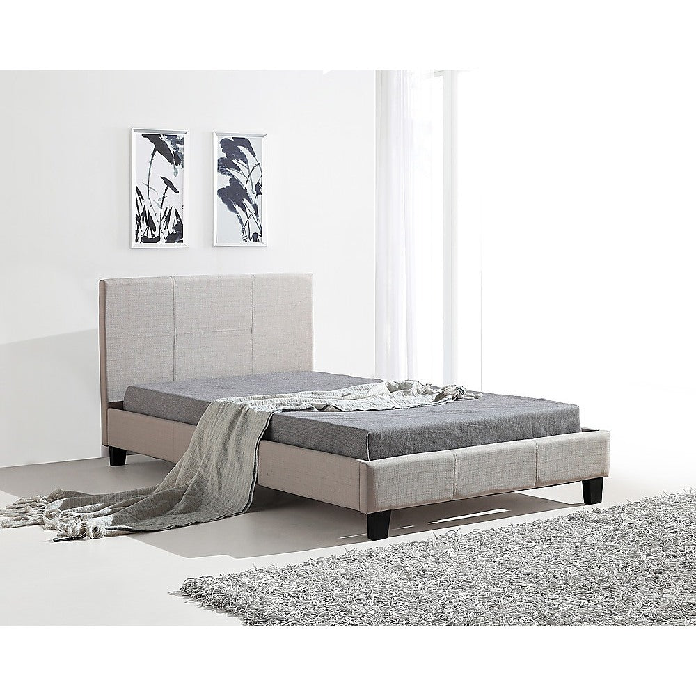 King Single Linen Fabric Bed Frame - Beige