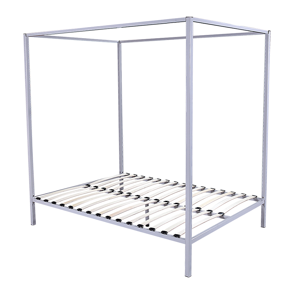 4 Four Poster Queen Bed Frame - Cream