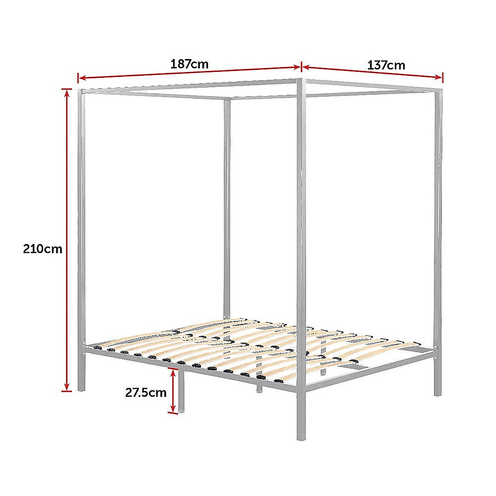 4 Four Poster Double Bed Frame - Cream