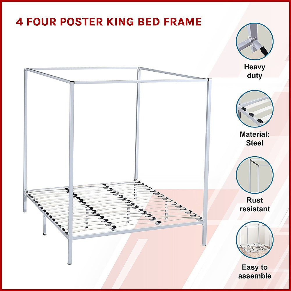 4 Four Poster King Bed Frame - Cream