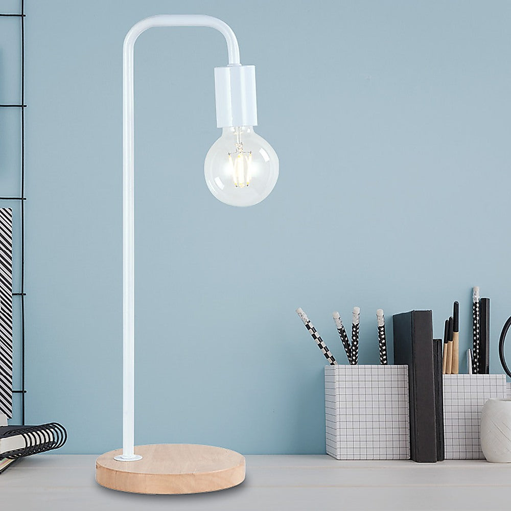 Modern Light Timber Base Lamp - White