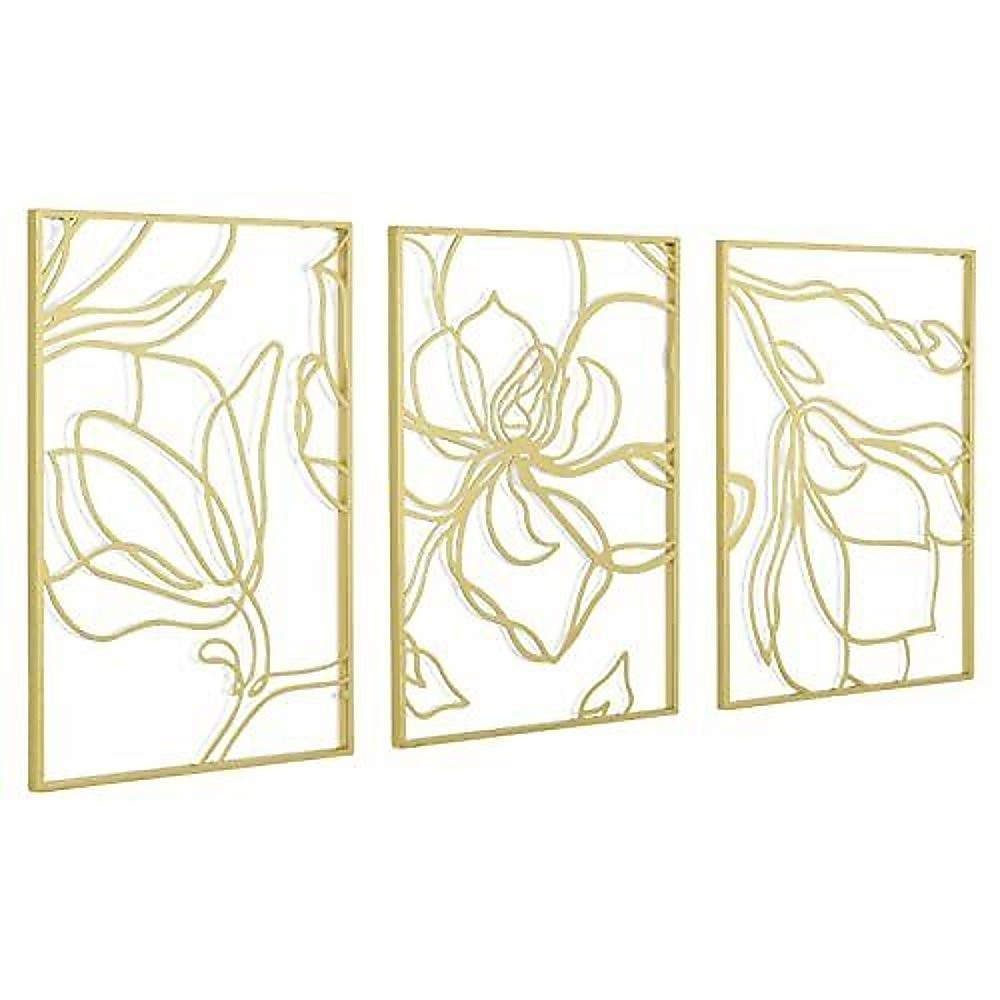 3 Piece Gold Metal Abstract Floral Aesthetic