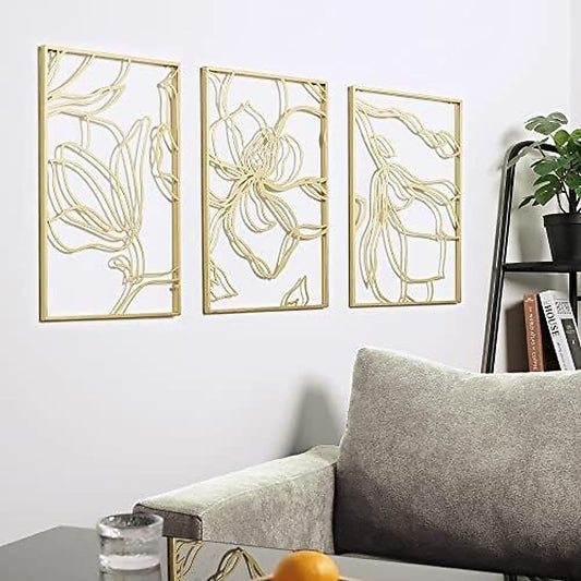 3 Piece Gold Metal Abstract Floral Aesthetic