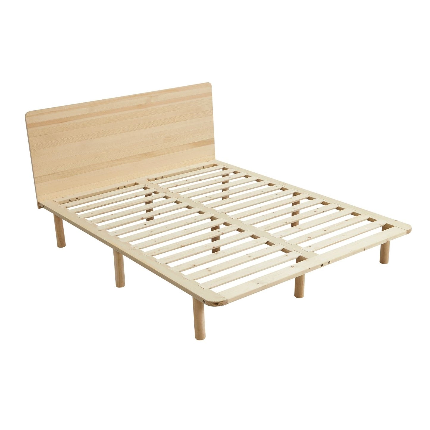 Queen Natural Solid Wood Bed Frame Bed Base with Headboard