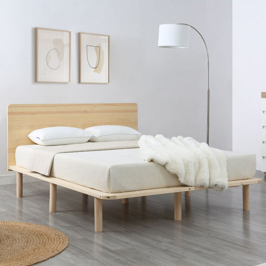King Natural Solid Wood Bed Frame Bed Base with Headboard