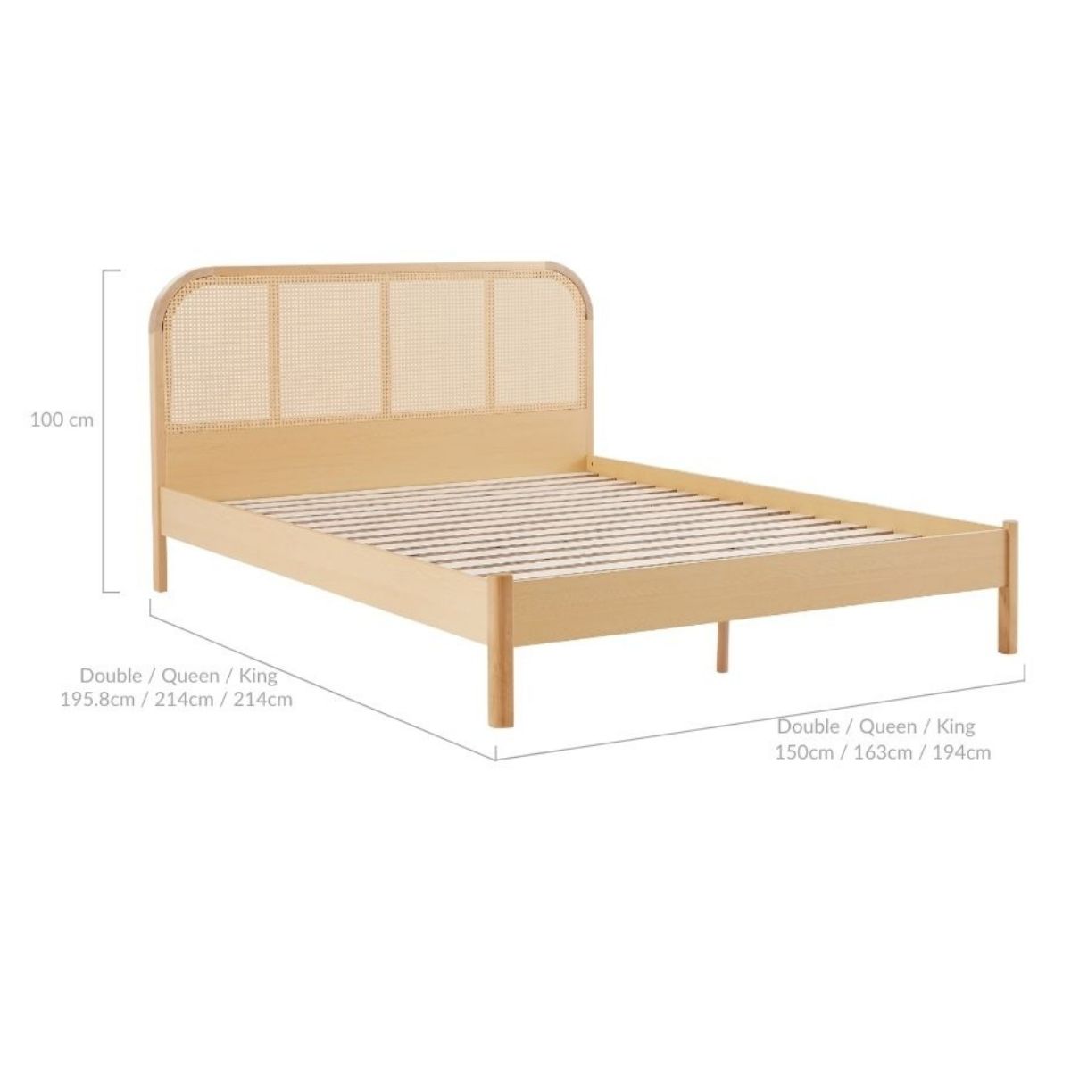 Queen Lulu Bed Frame with Curved Rattan Bedhead
