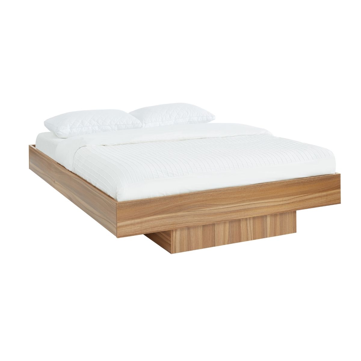 Queen Wood Floating Bed Base - Walnut Oak