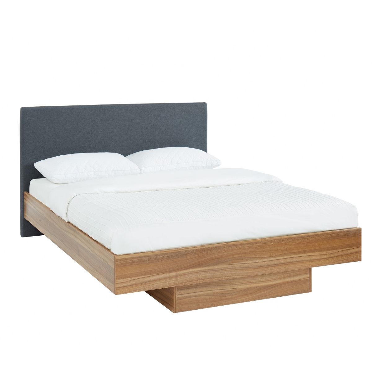 King Walnut Oak Wood Floating Bed Frame